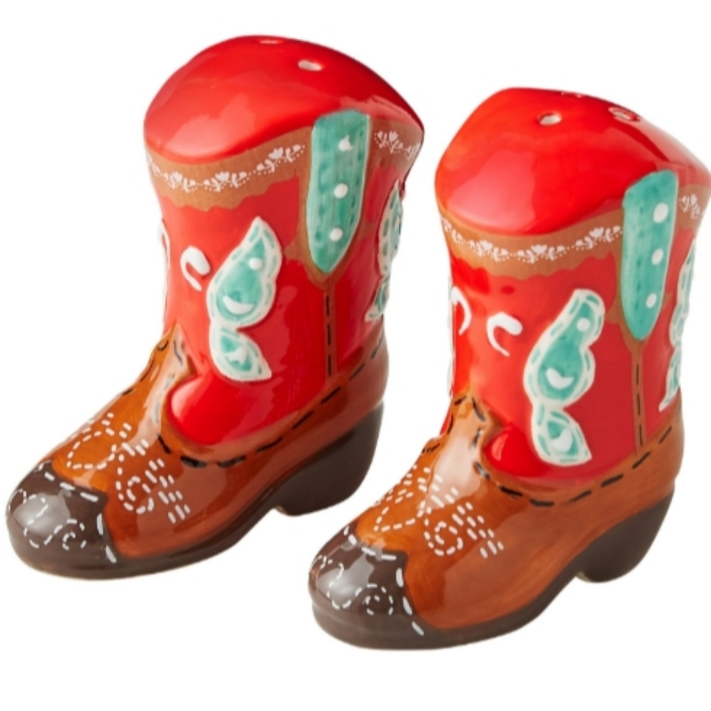 SALE New Pioneer Woman Red Cowboy Boots Salt And Pepper Shaker Set